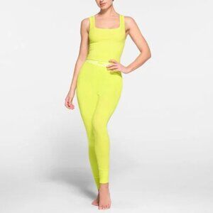 SKIMS Stretch Cotton Rib Leggings NWT L in Neon Yellow/Green